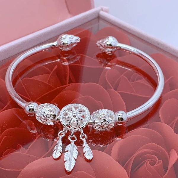 Vòng đeo tay hở RINHOO FRIENDSHIP mạ bạc 925 hình dreamcatcher/ lông vũ/ hoa sen chống thấm nước thời trang dành cho nữ