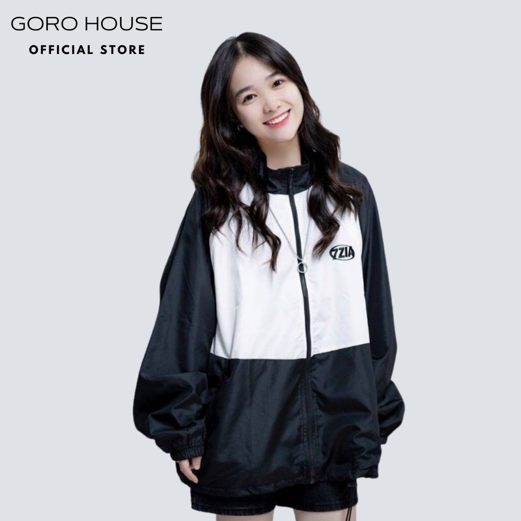Áo khoác dù nam nữ cặp đôi unisex form rộng phối trắng đen D08ZL