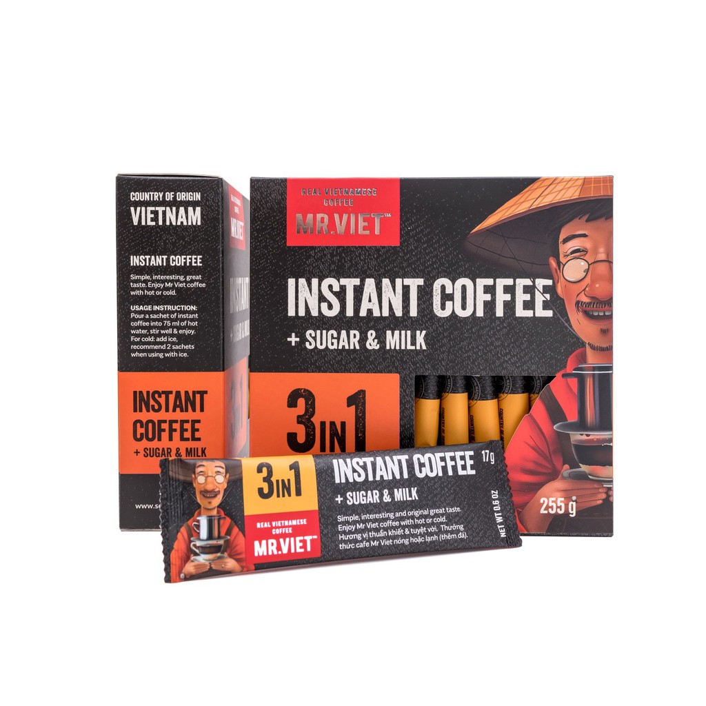 Cà Phê Hòa Tan 3in 1 - MR.VIET -17 gói/255g ( 3in 1 Instant Coffee)