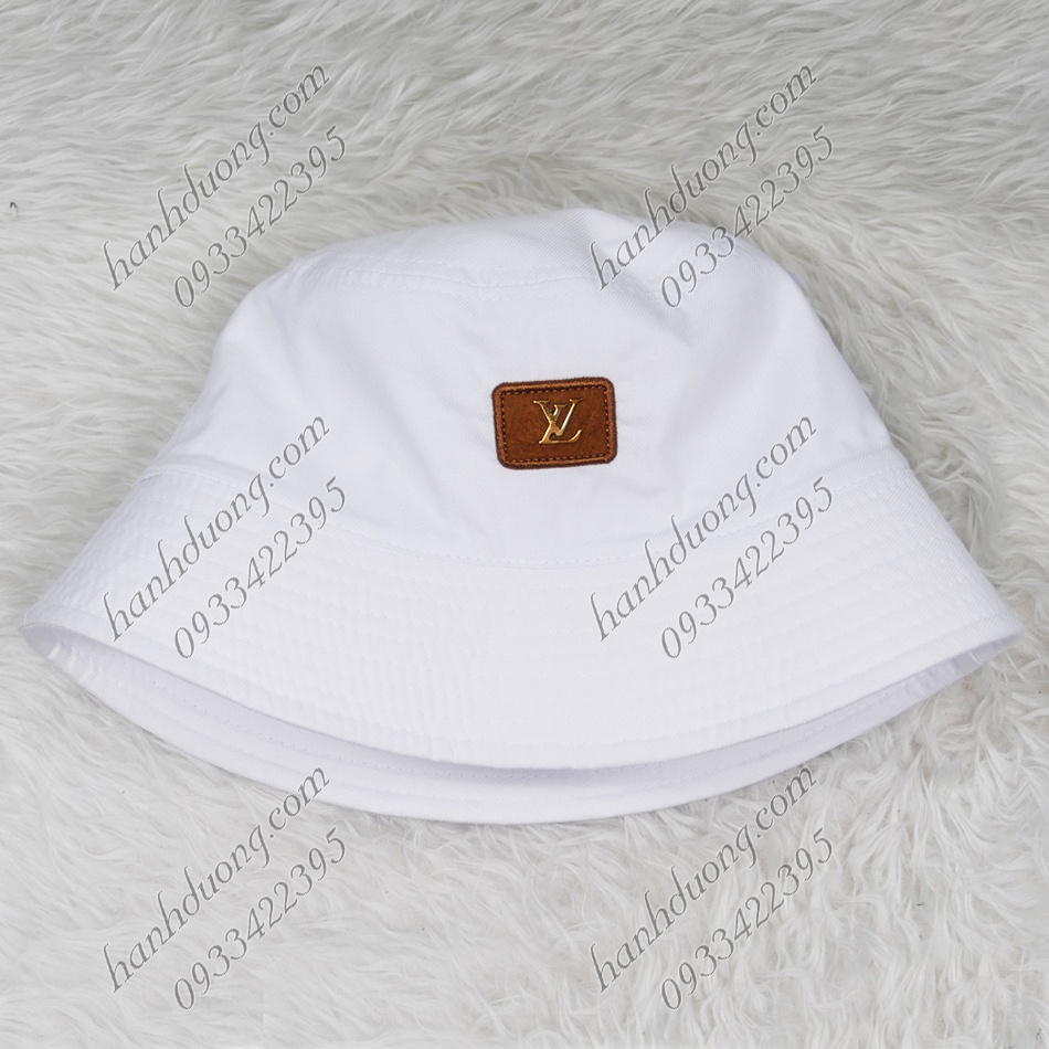 Mũ bucket vành cụp nón tai bèo vành tròn đội được 2 mặt thêu mặt da LV vải cotton cao cấp phù hợp cho nữ