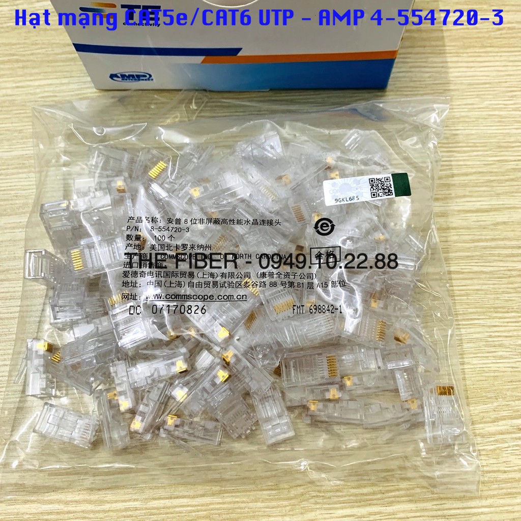 Hạt mạng CAT5e/CAT6 UTP RJ45 - AMP 4-554720-3  ( 10 cái)