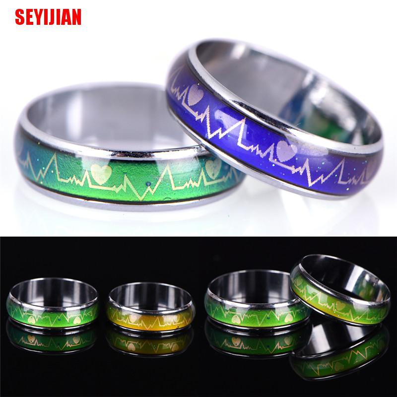 (SEY) Nhẫn Đính Hôn Cảm Xúc Nhiệt Độ Bằng Thép Titan Thời Trang