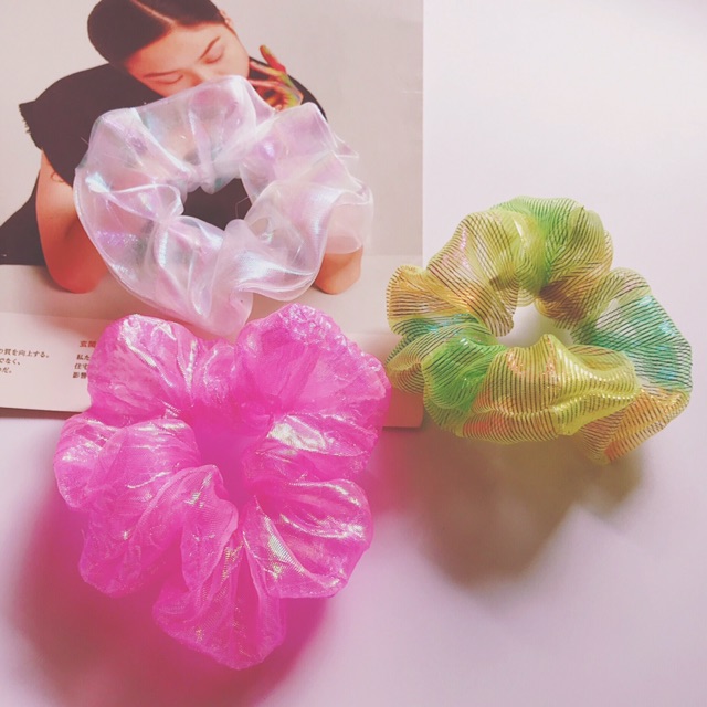 Dây cột tóc vải scrunchies Hologram màu trắng cực hot