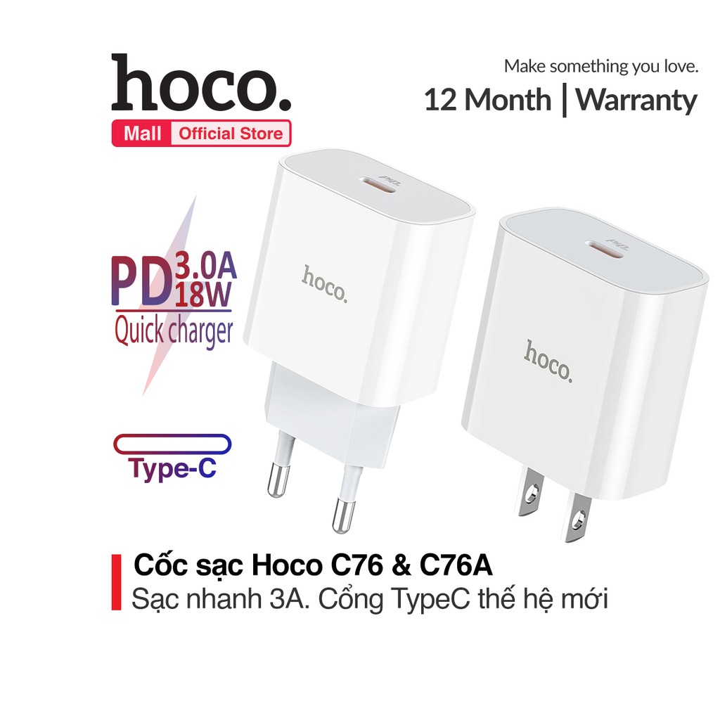 Cốc Sạc Hoco C76/C76A sạc nhanh QC3.0 và PD18W Cho Smart phone - Table tự động nhận dạng thiết bị