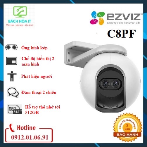 Camera Wifi ngoài trời quay quét ỐNG KÍNH KÉP EZVIZ C8PF full HD1080P, chính hãng, bảo hành 24 tháng