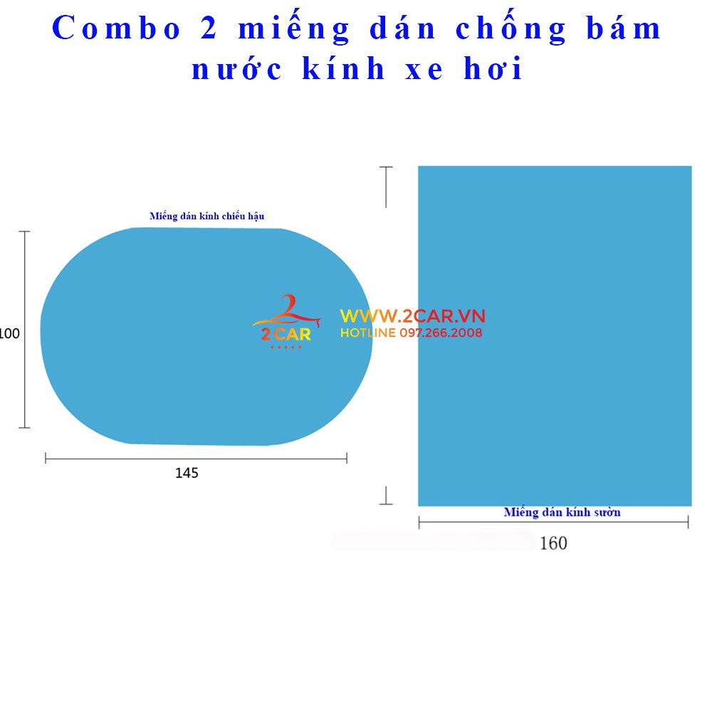 Miếng dán chống bám nước gương chiếu hậu, kính sườn xe ô tô- Miếng Oval, Vuông