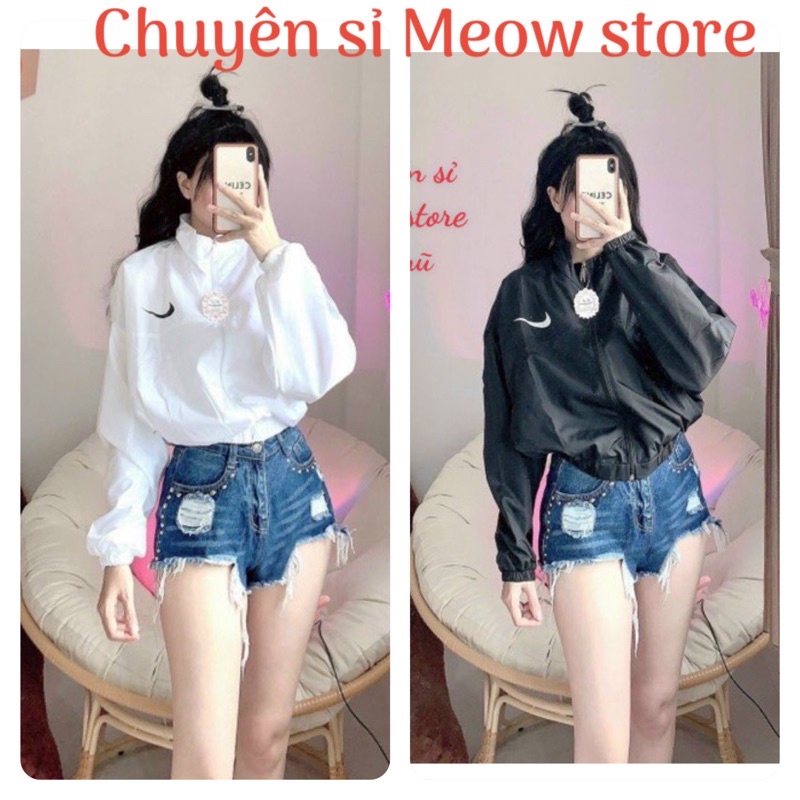 Áo khoác dù 2 lớp croptop lửng logo form rộng