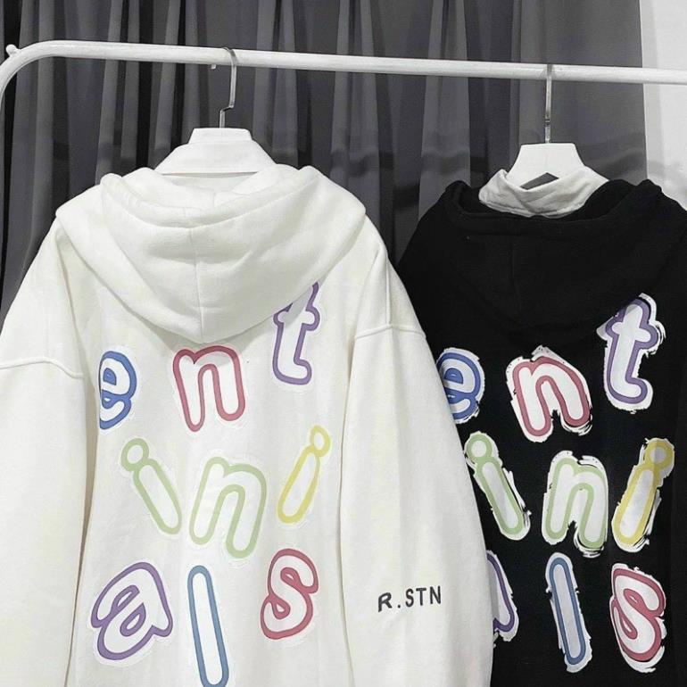 Áo Khoác Hoodie Có Khóa Kéo Nón 2 Lớp Vải Nỉ Ngoại In Chữ Cái E N T Nam Nữ - Kiểu Rộng Unisex - Thu Đông Chống Nắng *