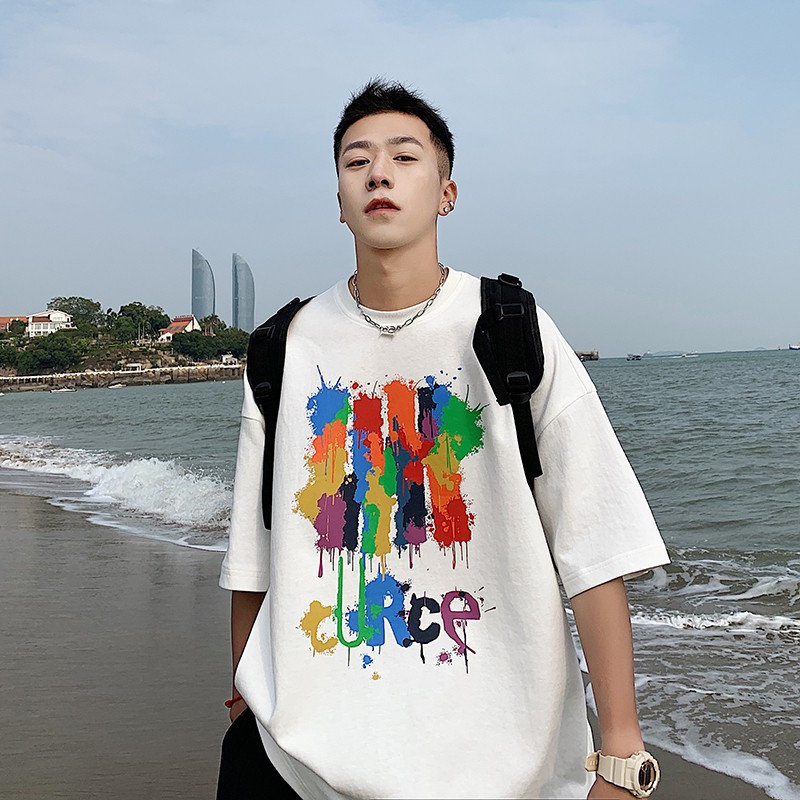 2021 Korean version Casual Summer Loose Short sleeve T shirt Men's round neck tops fashion