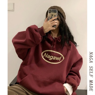 Áo Hoodie Form Rộng Tay Dài In Chữ Phong Cách Hàn Quốc