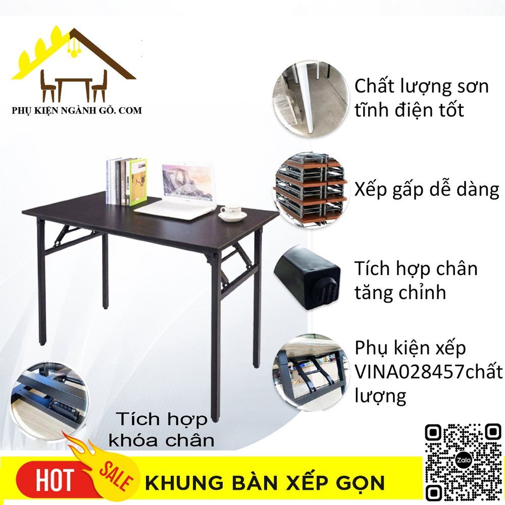 Bàn Làm Việc, Bàn Học, Gaming Chân Gấp Gọn Thông Minh Cao Cấp - Sơn Tĩnh Điện - Lắp Đặt Sẵn - KT Khung: 110x40x73cm