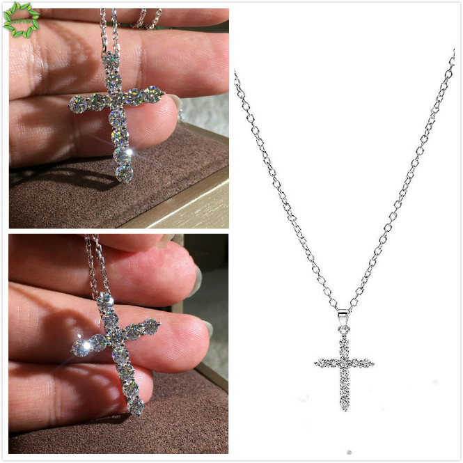 1 dây chuyền mặt hình chữ thập đính đá Sapphire nhân tạo thời trang