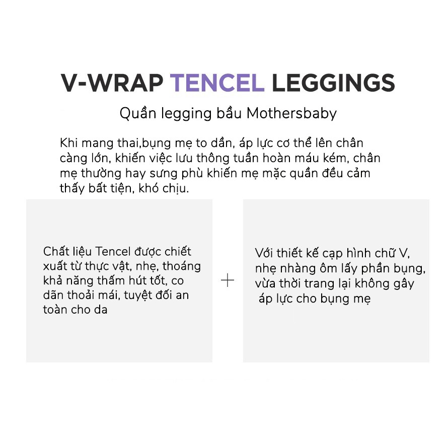 Quần Legging Bầu Cạp V, Ngắn, Không Siết Bụng, Chất Liệu Tencel Nhẹ, Mát, Co Dãn Tốt Thương Hiệu Mothersbaby Hàn Quốc