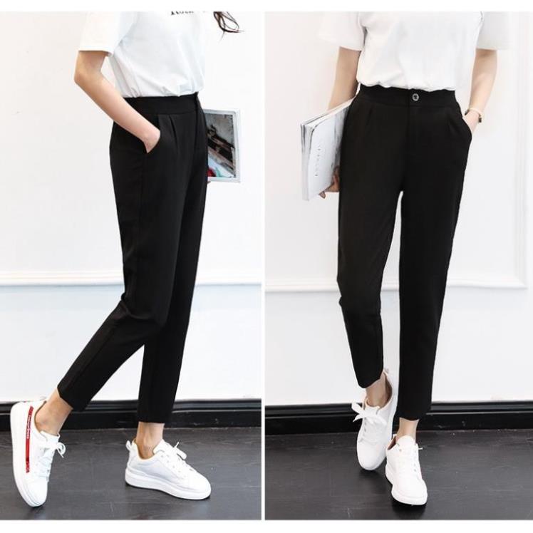 Quần tây công sở nữ lưng cao dáng quần baggy -màu đen ống đứng khóa kéo chất vải tuyết mưa-Mặc đi làm đi chơi