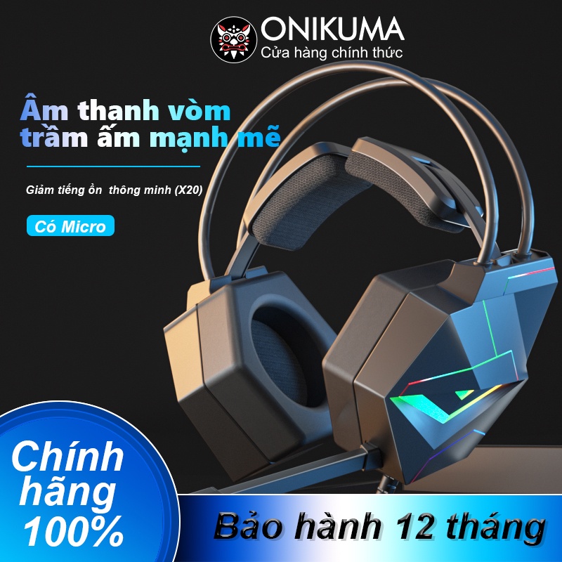 Tai nghe chơi game chống ồn ONIKUMA X20 có micrô đèn RGB, Gaming over-ear chụp tai, Có sẵn cho PC / Máy tính / Laptop