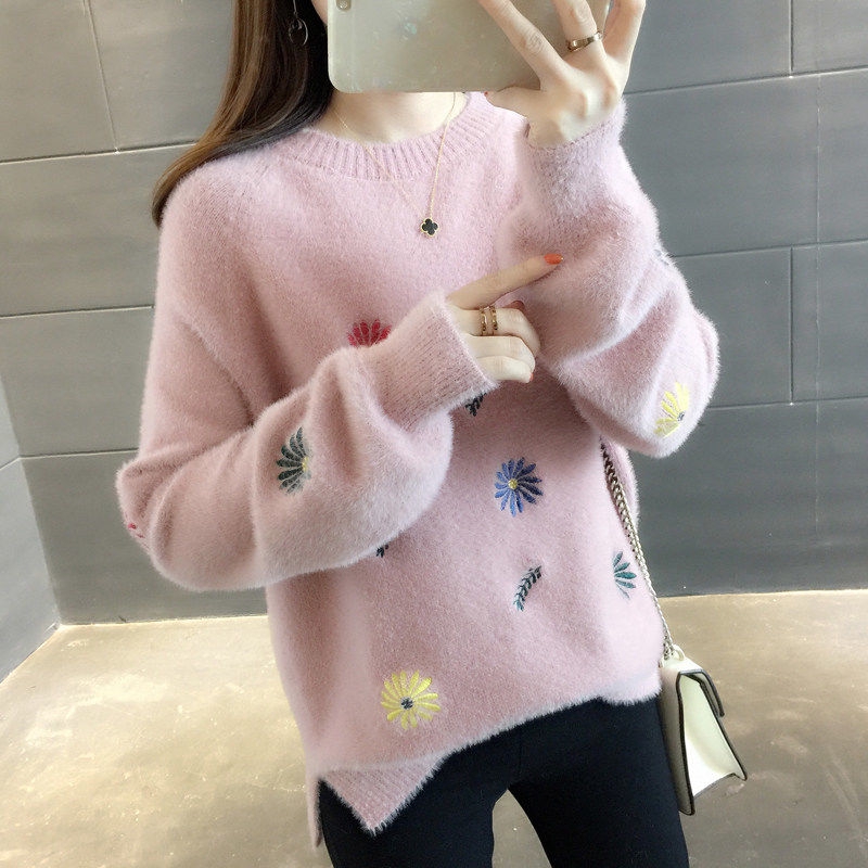 ¤Plush sweater Female 2018 new Korean version autumn and winter thickening loose fashion imitation mink velvet bottom