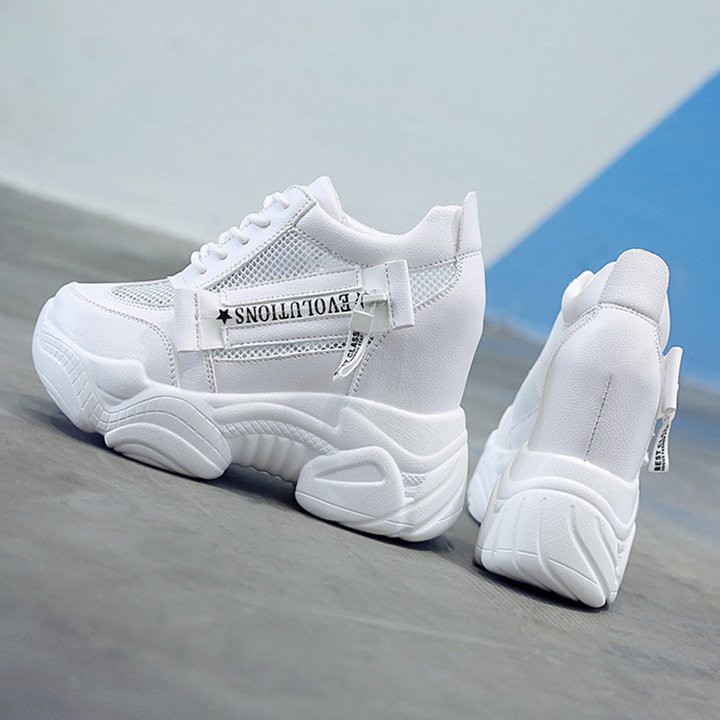 Giày sneakers đế cao 11cm PS636-133 chất da phối lưới