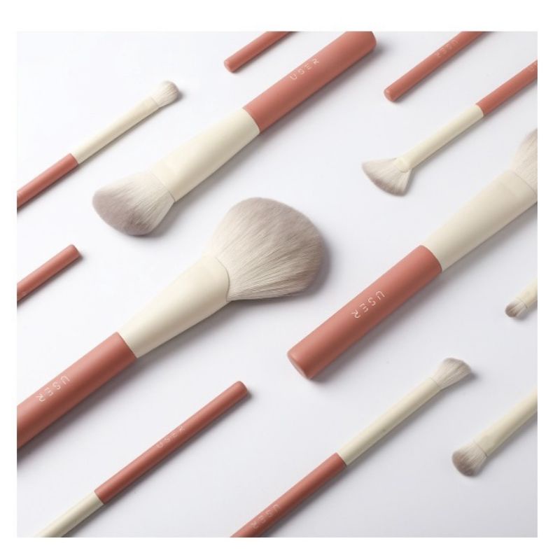 (Tặng kèm túi đựng da) Bộ cọ 12 món tone đỏ cam makeup chuyên dụng