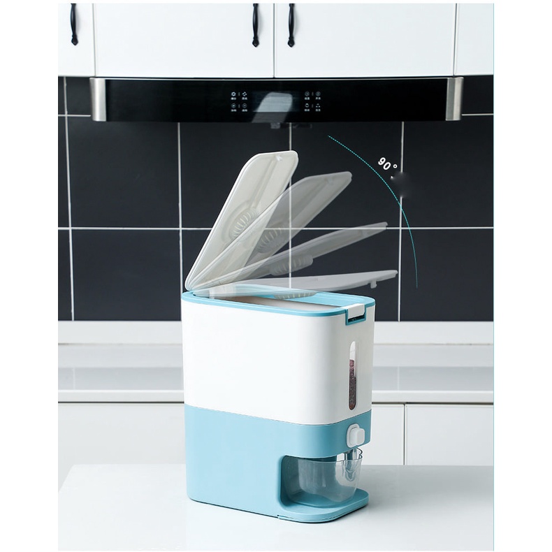 Thùng Đựng Gạo 12Kg Hình Chữ Nhật Bấm Nút Thông Minh