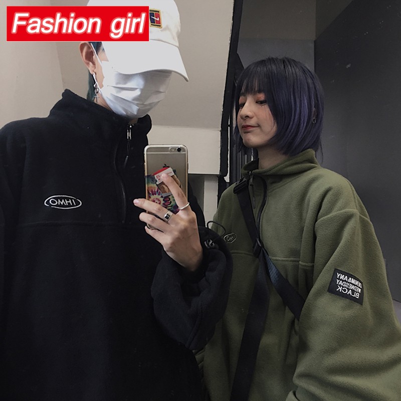 Áo thun tay dài dáng rộng vải lông cừu thời trang thu đông