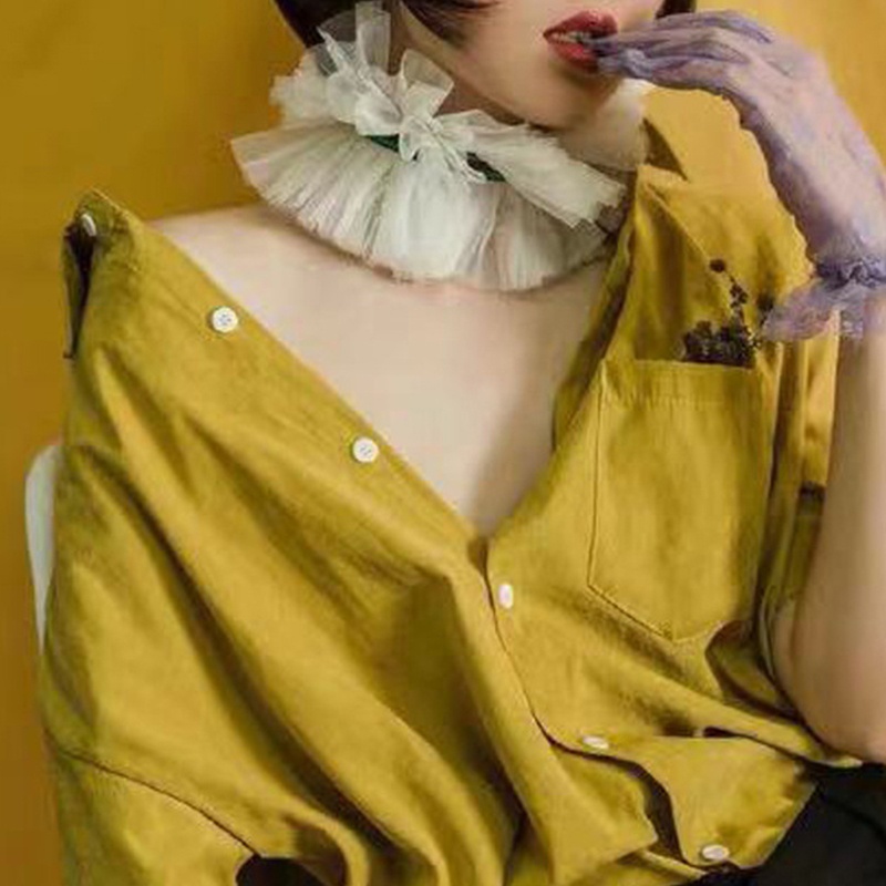 Cổ Áo Giả Đứng Phối Lưới Thắt Nơ Ruy Băng Hóa Trang Victoria Cổ Điển Cho Nữ