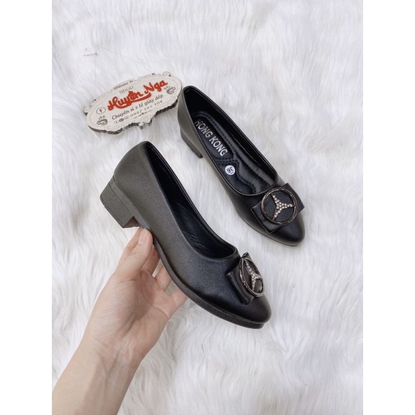 Giày búp bê cao 2cm nữ, giày đen 2 kiểu nơ