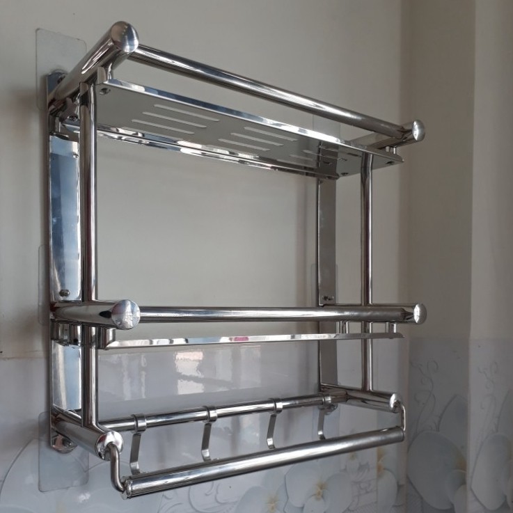 Giá Treo Đồ Treo Khăn Nhà Tắm 3 Tầng Inox Dán Tường Không Khoan Đục