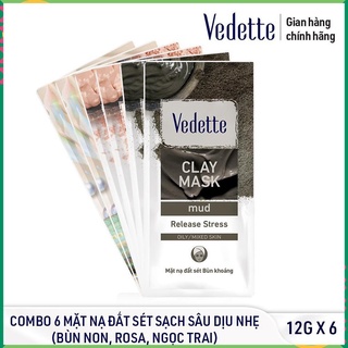 ☘️ combo 6 mặt nạ đất sét 12g vedette - thanh lọc và hồi phục da