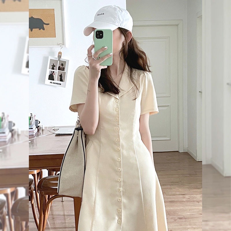 Đầm babydoll dáng dài chữ A đính cúc Hàn Quốc