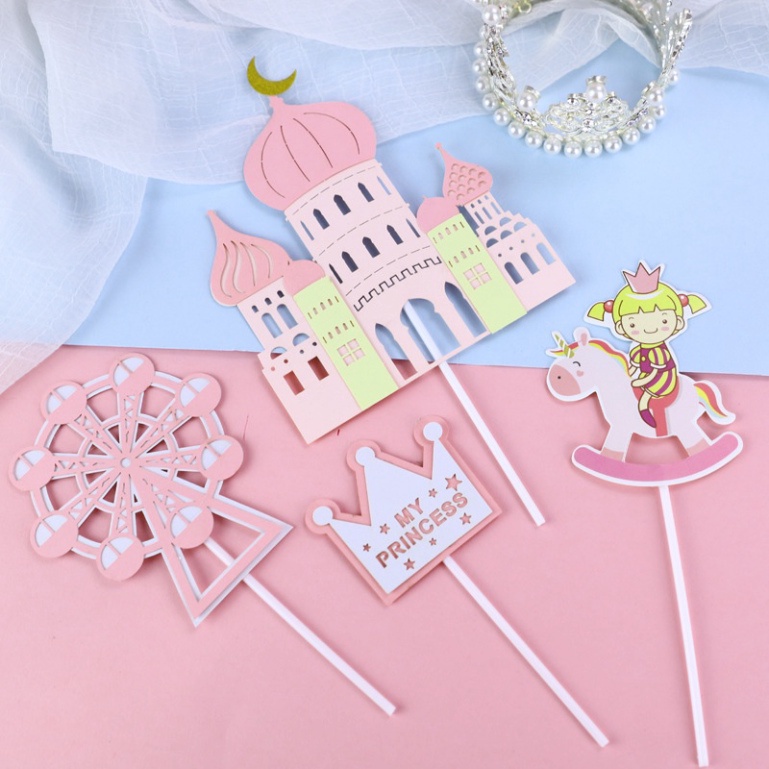 bánh kem trang trí [FREESHIP] set cắm lâu đài em bé