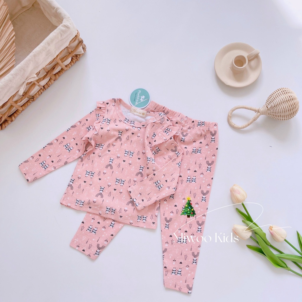 Đồ Bộ Mặc Nhà Cho Bé Gái Dài Tay Xuất Xịn Bèo Vai Nhún Điệu Đà Hoạ Tiết Siêu Đáng Yêu - HM159 Homikids