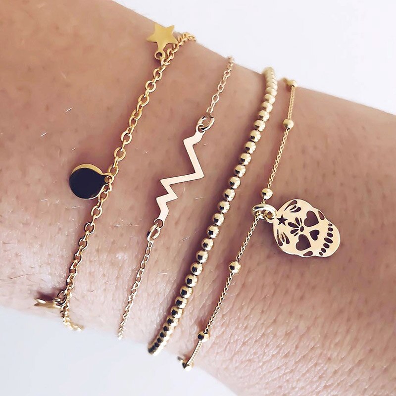 Set 4 vòng tay tình bạn hình sấm sét và mặt cá tính thời trang cho nữ