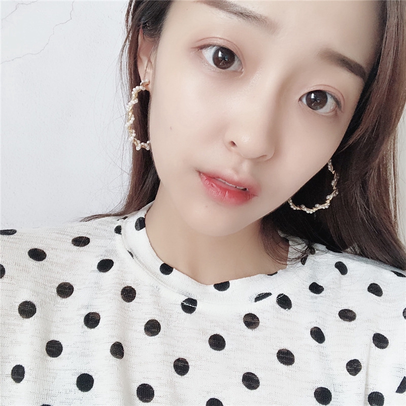 Bông Tai Tròn Lớn Đính Ngọc Trai Cho Nữ