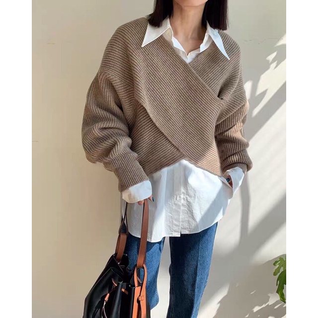 áo len vạt chéo ngực sexy ulzzang - tay dài ấm áp (858#)