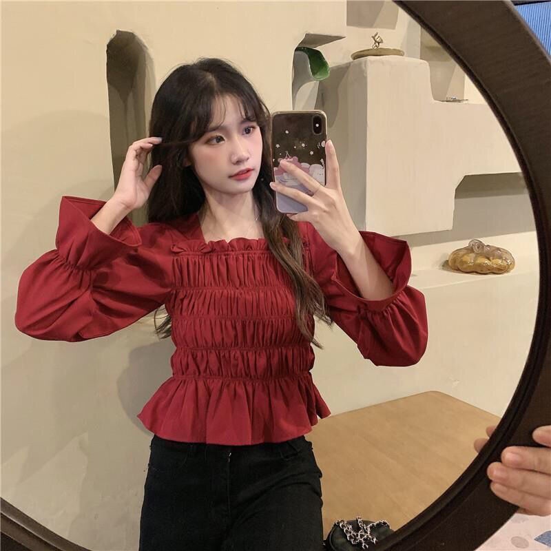 Áo Kiểu Cổ Vuông Tay Phồng Thời Trang Pháp 2022 Mới Mẻ Trẻ Trung Cho Nữ