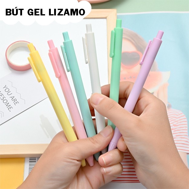 Bút bi nước mực gel LIZAMO, bút bi cute mực đen ngòi 0.5mm màu macaron dễ thương BB36