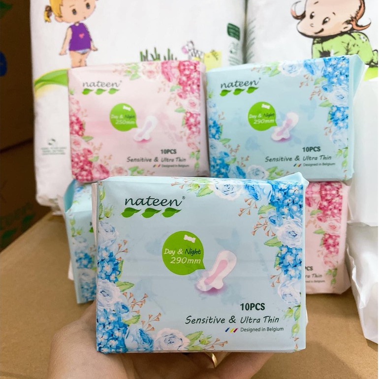Băng vệ sinh Hữu Cơ Nateen Bỉ siêu mỏng, siêu thấm ngày đêm 19/25/29/33cm