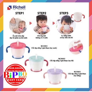 Bình hút,cốc tập uống 3 giai đoạn richell cho trẻ 6m
