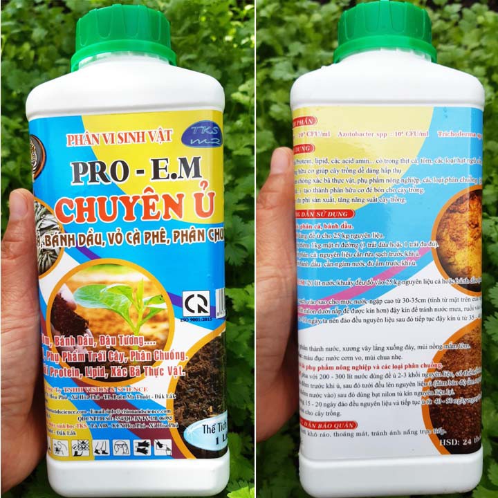 PRO-EM  Men  Vi Sinh Phân Ủ Cá,  Phân Bánh Dầu Phân Chuồng Trại, Không Mùi Hôi - Chai 1 Lít