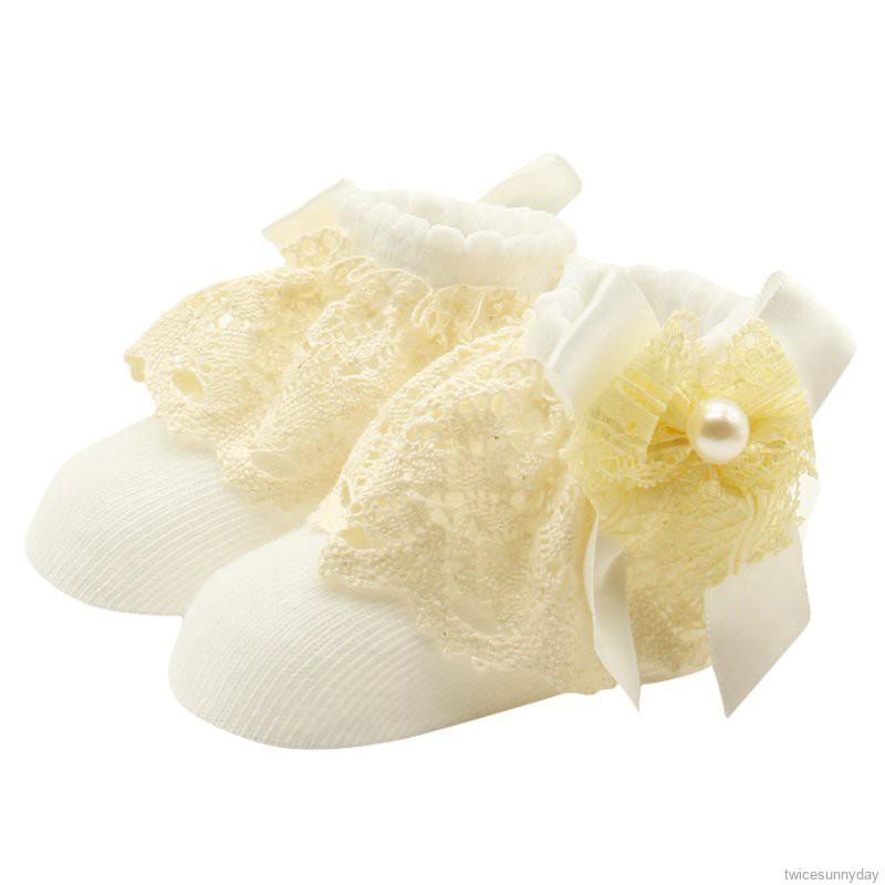 Vờ giày cotton mềm phối ren hoa đính nơ đáng yêu cho bé gái