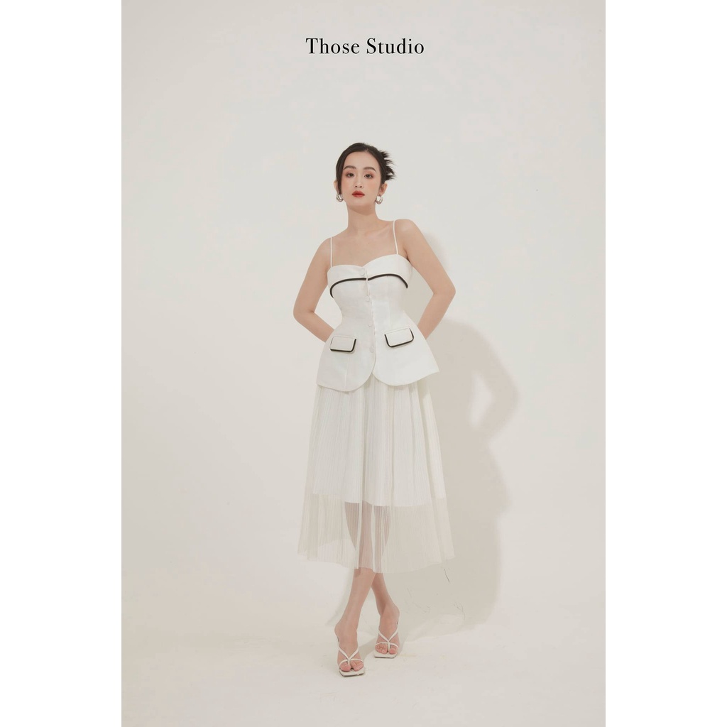 Áo 2 dây , áo trắng kiểu nữ Those Studios  thiết kế chít eo phối viền túi độc đáo sang trọng  Aria Dress