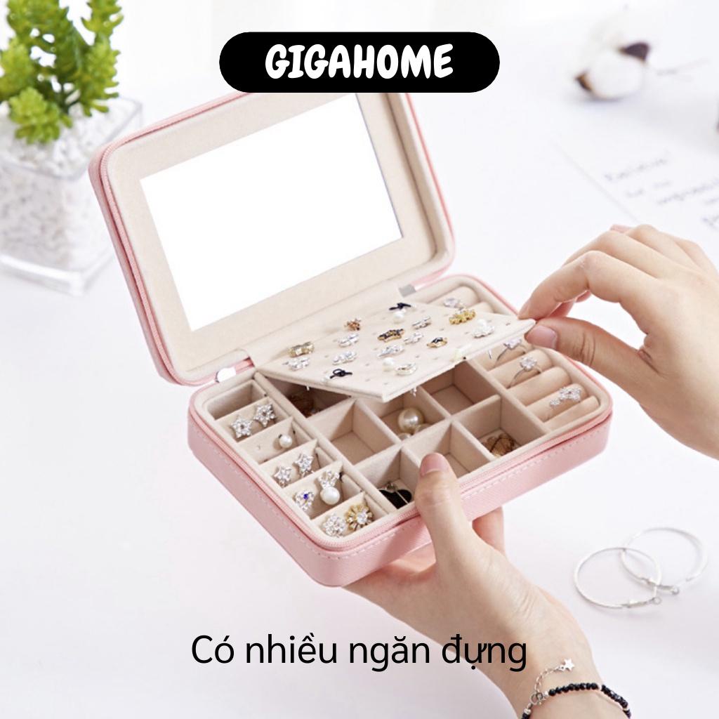 Hộp Đựng Trang Sức GIGAHOME Hộp Lưu Trữ Dây Chuyền, Khuyên Tai, Nhẫn Có Gương Bọc Da Pu 9506