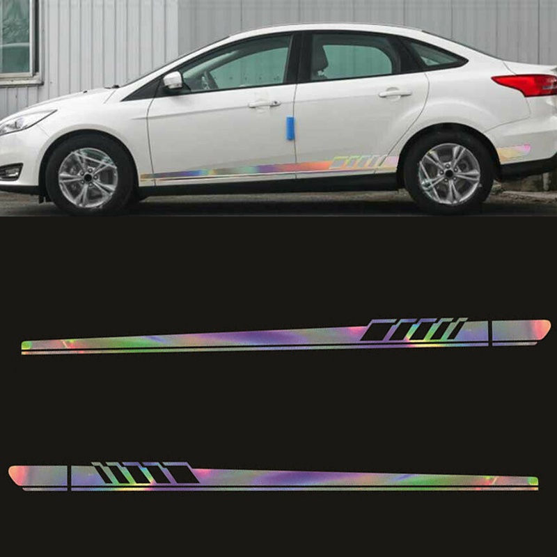 Bộ 2 Miếng Dán Decal Dài Kẻ Sọc Phản Quang Trang Trí Thân Xe Hơi