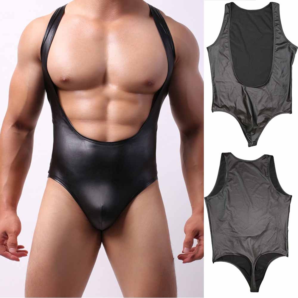 Bộ đồ lót áo liền quần bằng da giả thời trang quyến rũ cho nam