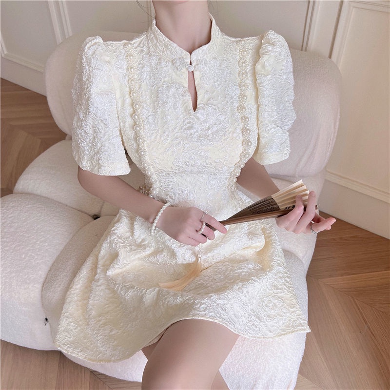 In the summer of 2022, the new popular style, improved temperament, waist-in cheongsam dress, women's dress design, minority short skirt