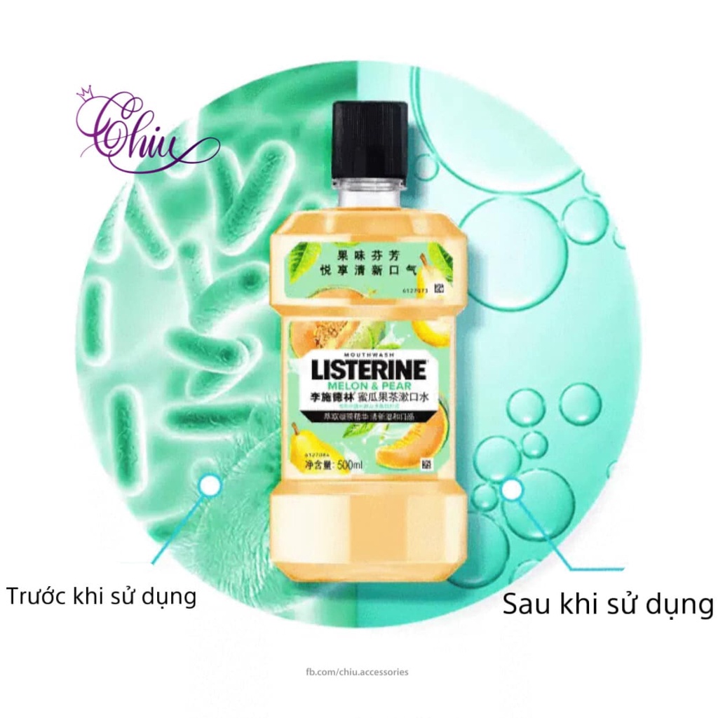 Nước súc miệng LISTERINE sạch mảng bám, giúp hơi thở thơm mát 500ml ( chanh dừa/ hoa đào/ dưa gang)