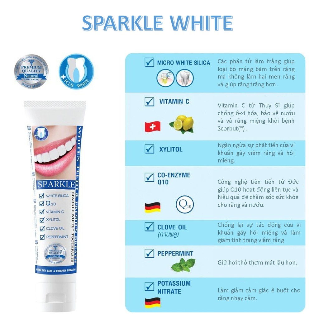 Kem đánh răng Sparkle Fresh White 100g - Kem trắng răng tự nhiên thơm mát