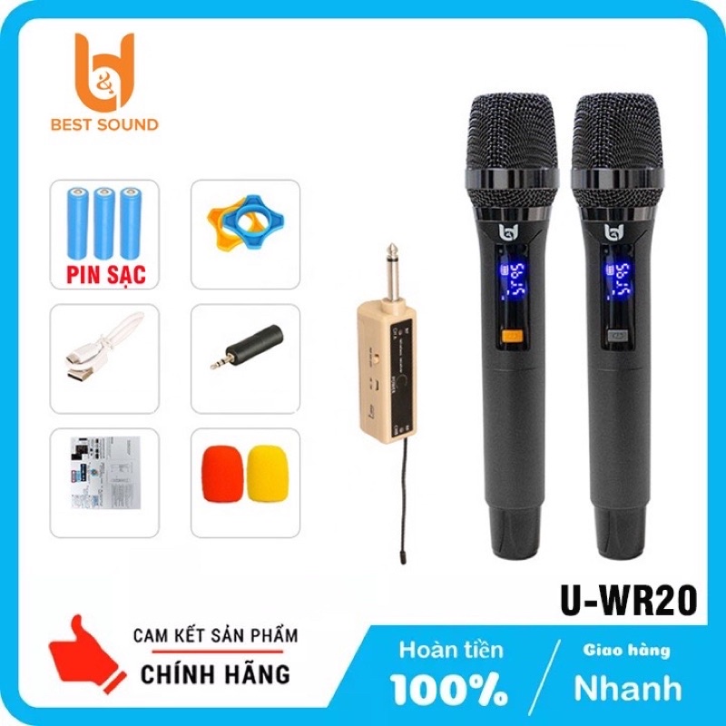 Mic không dây dành cho loa kéo âm ly vang wr20 tay mic bằng kim loại nặng 3.5 lạng hay hơn max 56