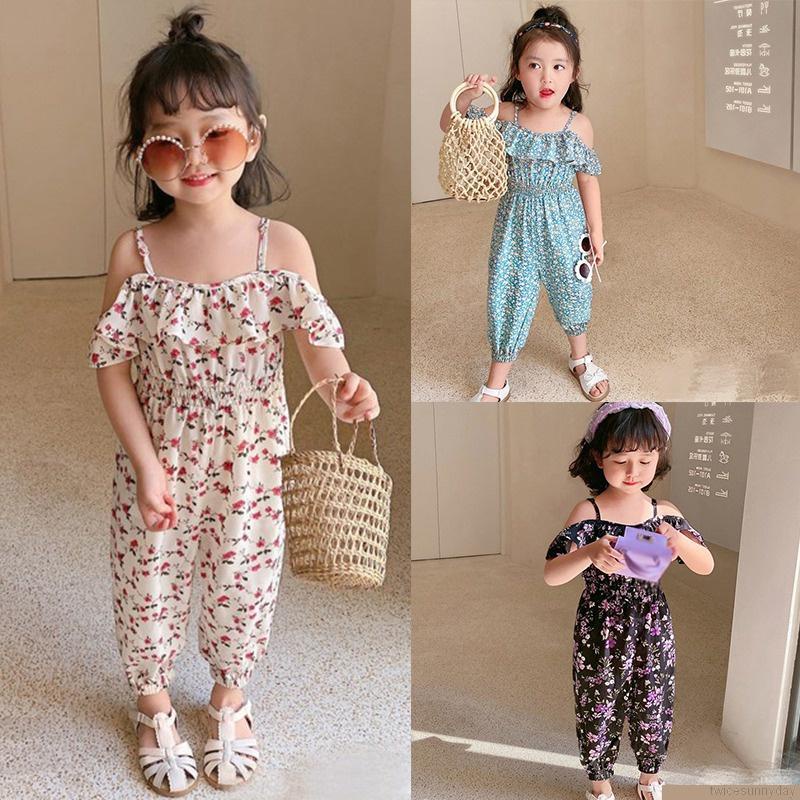 Bộ áo liền quần không tay ống rộng in hoa dễ thương cho bé gái