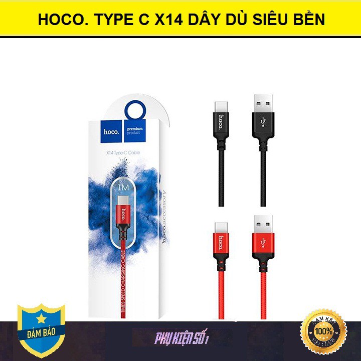 Cáp Sạc Dây Dù Hoco x14 TypeC 1m hoco lõi đồng dệt nylon